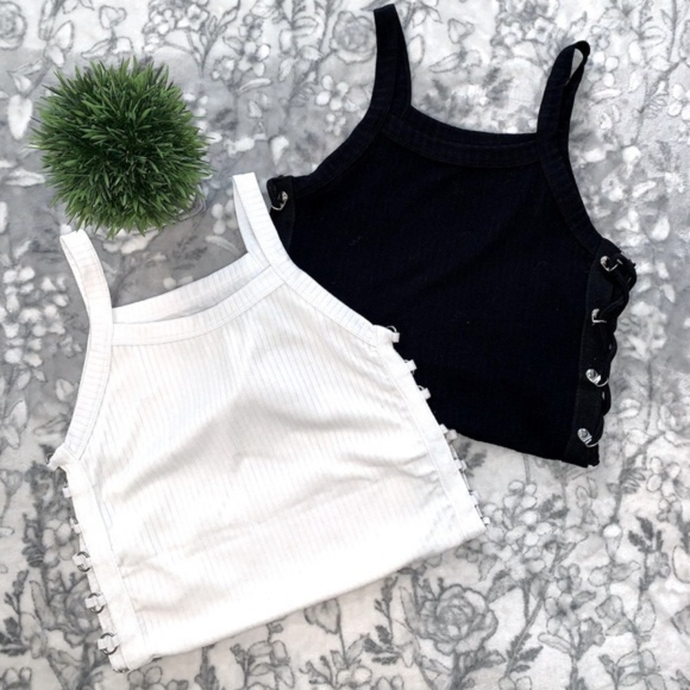 White cropped comfortable tank with silver cutouts
